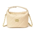Chic cream quilted crossbody bag with golden chain and metallic buckle detail - White