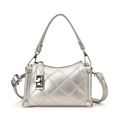 Quilted silver mini handbag for girls featuring metallic finish and turn-lock closure - Silver