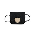 Mini black sequin crossbody bag for girls featuring a polished gold heart clasp detail - Black