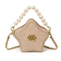 Star-shaped champagne gold glitter mini bag with pearl handle and chain strap for girls - Gold