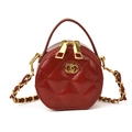 Quilted red patent leather mini round crossbody bag for kids with gold chain strap - Red