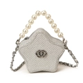 Sparkling silver star-shaped mini bag for girls with pearl handle and metal logo - Silver
