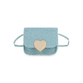 Mini sac bandoulière bleu clair scintillant avec fermoir cœur doré pour petites filles - Bleu