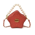 Sparkling red star-shaped evening bag with pearl handle and golden chain strap - Red
