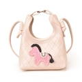 Mini light pink quilted crossbody bag with horse embroidery and thin shoulder strap - Pink
