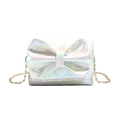 Mini laser holographic crossbody bag for girls with bow decoration and gold chain strap - White