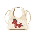 Beige Mini-Handtasche mit Rautensteppung und niedlichem Cartoon-Pony-Stickereiaufnäher - Gebrochenes Weiß