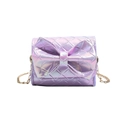 Chic laser iridescent purple crossbody bag for girls with quilted bow and gold chain strap - Purple