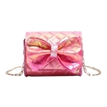 Mini metallic bow crossbody bag with quilted iridescent pink finish and golden chain - Rose Red