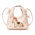 Rosa Mini-Umhängetasche mit Herzmuster und niedlicher Pony-Stickerei für Kinder - Rosa