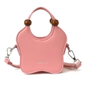 Rosa asymmetrische Leder-Eimertasche mit Holzperlen und verstellbarem Schultergurt - Rosa