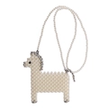 Mini borsa a tracolla in perle bianche a forma di cavallo con accenti argentati - Argento Piccolo