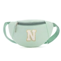 Sac banane enfant vert menthe avec écusson lettre N en peluche et sangle ajustable - Style N