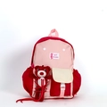 Kinderrucksack in Pink und Rot mit süßem rotem Plüschbären-Anhänger und Hasenlogo - Groß / Rot