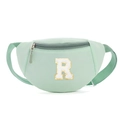 Sac de poitrine enfant vert menthe avec grand écusson lettre R et bordure pailletée - Style R