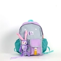 Kinderrucksack in Grau Lila und Blaugrün mit süßem Plüschhasen-Anhänger für Schule - Groß / Lila