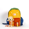 Bunter Kinderrucksack mit Patchwork-Design, süßem Teddybär-Plüschtier und vielen Taschen - Groß / Orange