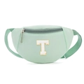 Sac banane enfant vert menthe en nylon avec écusson lettre T et sangle ajustable - Style T