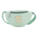 Sac banane enfant vert menthe avec patch lettre U et bandoulière réglable en nylon - Style U