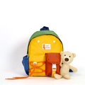 Kids backpack with color-blocking design and cute teddy bear accessory in vibrant colors - Small / Orange