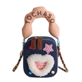Mini sac à main en denim bleu pour enfants avec cœur en peluche et étoile rose - Bleu foncé
