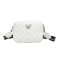 White quilted crossbody bag for kids with gold butterfly hardware and woven strap - White