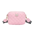 Pink quilted PU crossbody bag for kids with white butterfly emblem and lettered strap - Pink
