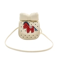 Mini beige saddle bag with black polka dots, bow detail and horse embroidery - Off White