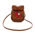 Brown mini saddle bag for girls with black polka dots and oversized bow decoration - Brown