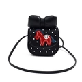 Cute black polka dot crossbody bag with a red horse embroidery and large bow detail - Black