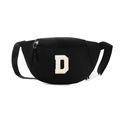 Kids black crossbody bag featuring a stylish white letter D towel embroidery patch - Letter D