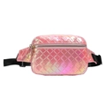 Holographic pink quilted waist bag in laser PU leather with adjustable strap - Deep Pink