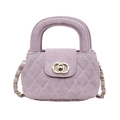 Purple quilted velvet handbag for girls with gold chain strap and stylish top handle - Purple
