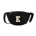 Kids black nylon chest bag featuring a white towel embroidered letter E patch - Letter E