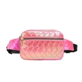 Pink holographic waist bag with quilted design and adjustable strap for women - Rose Red