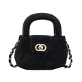 Elegante bolso de ante negro acolchado con cierre dorado y correa de cadena fina - Negro