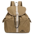 Mochila escolar minimalista de nailon caqui con solapa frontal y hebilla de plástico blanco - Caqui