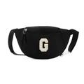 Kids black nylon chest bag with letter G patch and adjustable strap for casual travel - Letter G