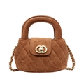 Minibolso de ante marrón para niñas con diseño acolchado y cadena dorada - Marrón