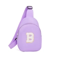 Lavender purple kids chest bag featuring a white chenille letter B patch and adjustable strap - Style B(B)