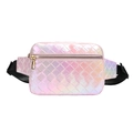 Sac bandoulière holographique rose à motif losanges et fermeture éclair dorée - Rose Clair