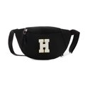 Kids black nylon chest bag with white towel embroidered letter H and adjustable strap - Letter H