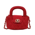 Minibolso de ante rojo oscuro acolchado con cadena dorada y cierre de doble C giratorio - Rojo