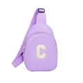 Lavender purple kids chest bag with chenille letter C patch and adjustable strap - Style C (C)