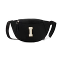 Kids black nylon chest bag with white chenille letter I and contrast plastic buckle - Letter I