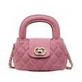 Mini bolso rosa acolchado para niñas con cadena dorada y cierre metálico elegante - Rosa
