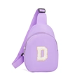 Kids purple nylon chest bag with a large textured D letter patch on white background - Style D (D)