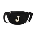 Kids black nylon chest bag with white towel embroidered letter J and adjustable strap - Letter J