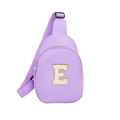 Kids purple nylon chest bag with a fuzzy white and gold chenille letter E patch - Style E(E)