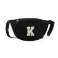 Kids black nylon chest bag with letter K towel embroidery and adjustable strap - Letter K